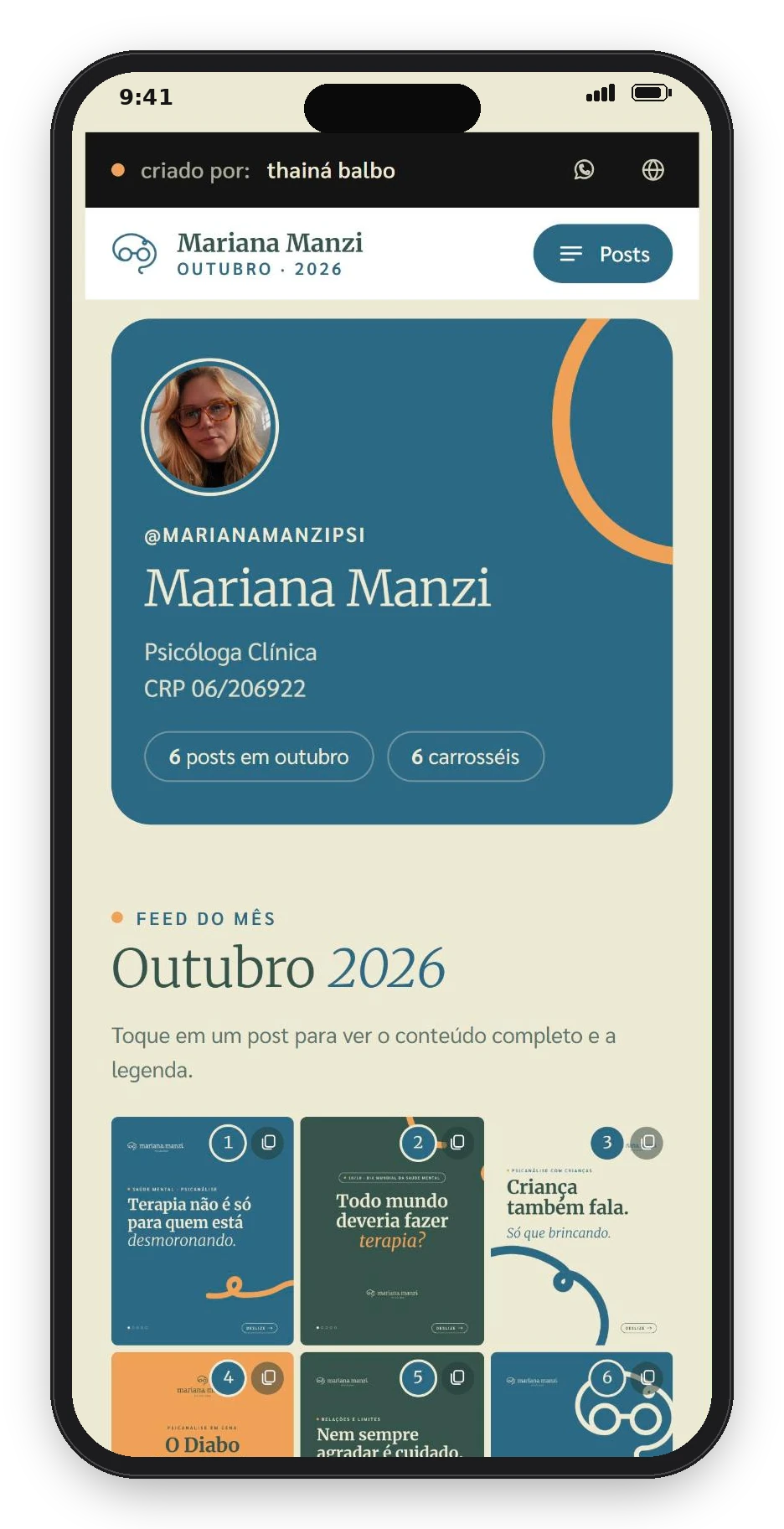 prévia da página de aprovação de conteúdo de Mariana Manzi